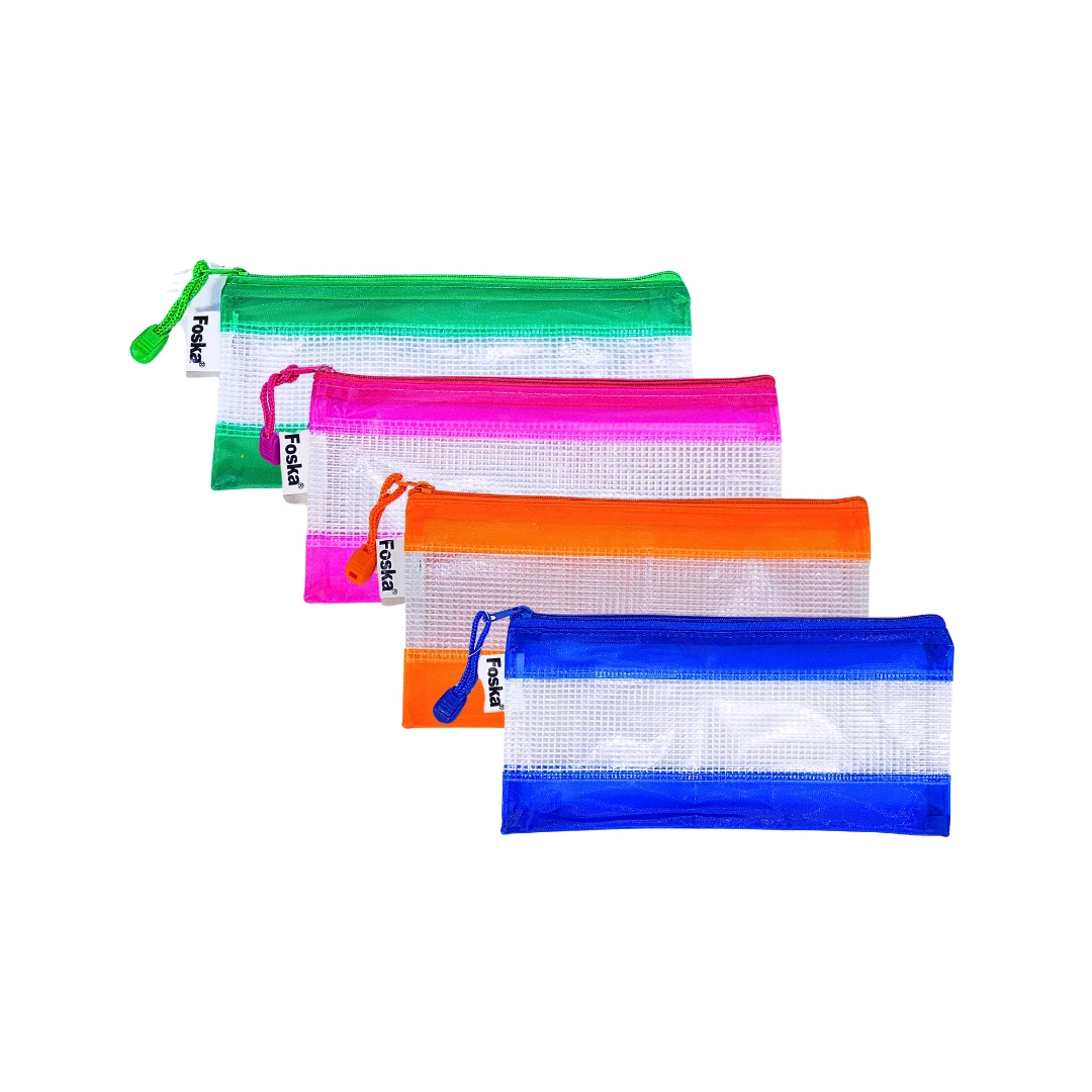 Foska PVC zipper bag with handle, bill size 23 x 11.5 cm – green, red, orange and blue
