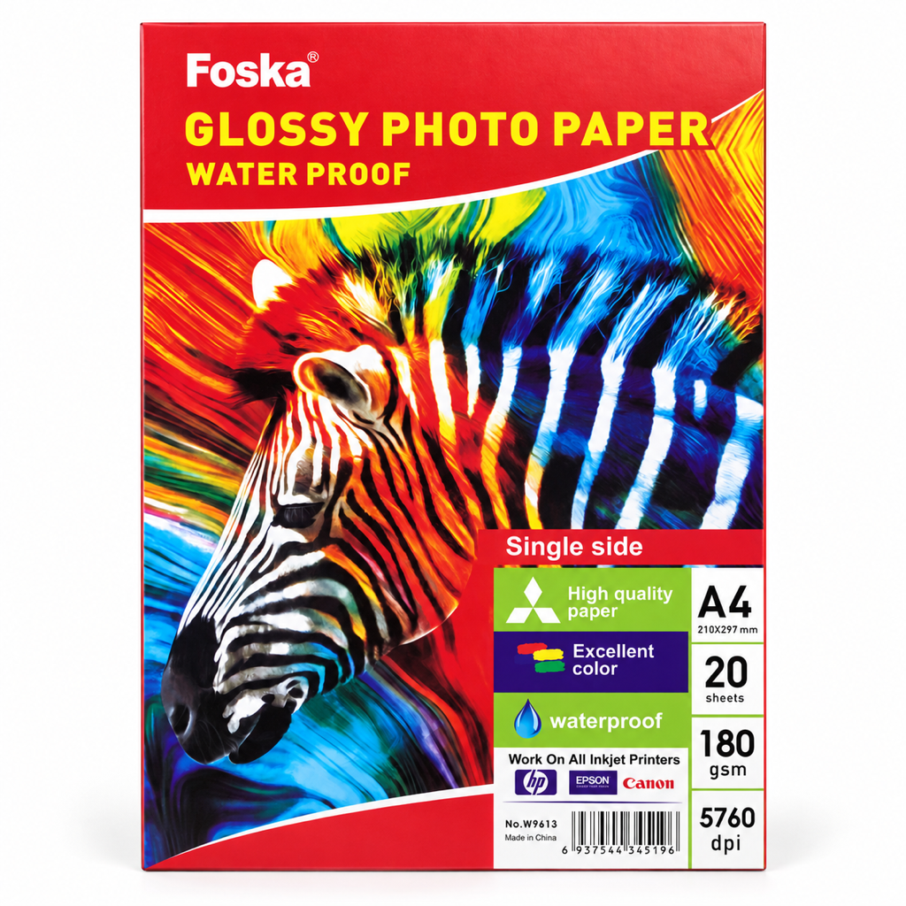 Glossy Waterproof Photo Paper A4 — 180 gsm – 20 Sheets (W9613) pack