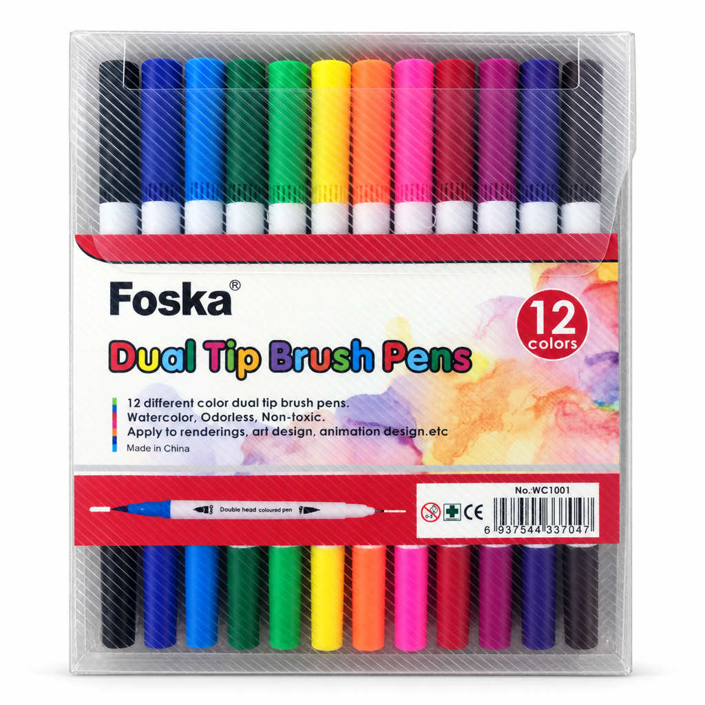 Dual Tip Watercolor Brush Marker Pens — Set of 12 (WC1001) pack