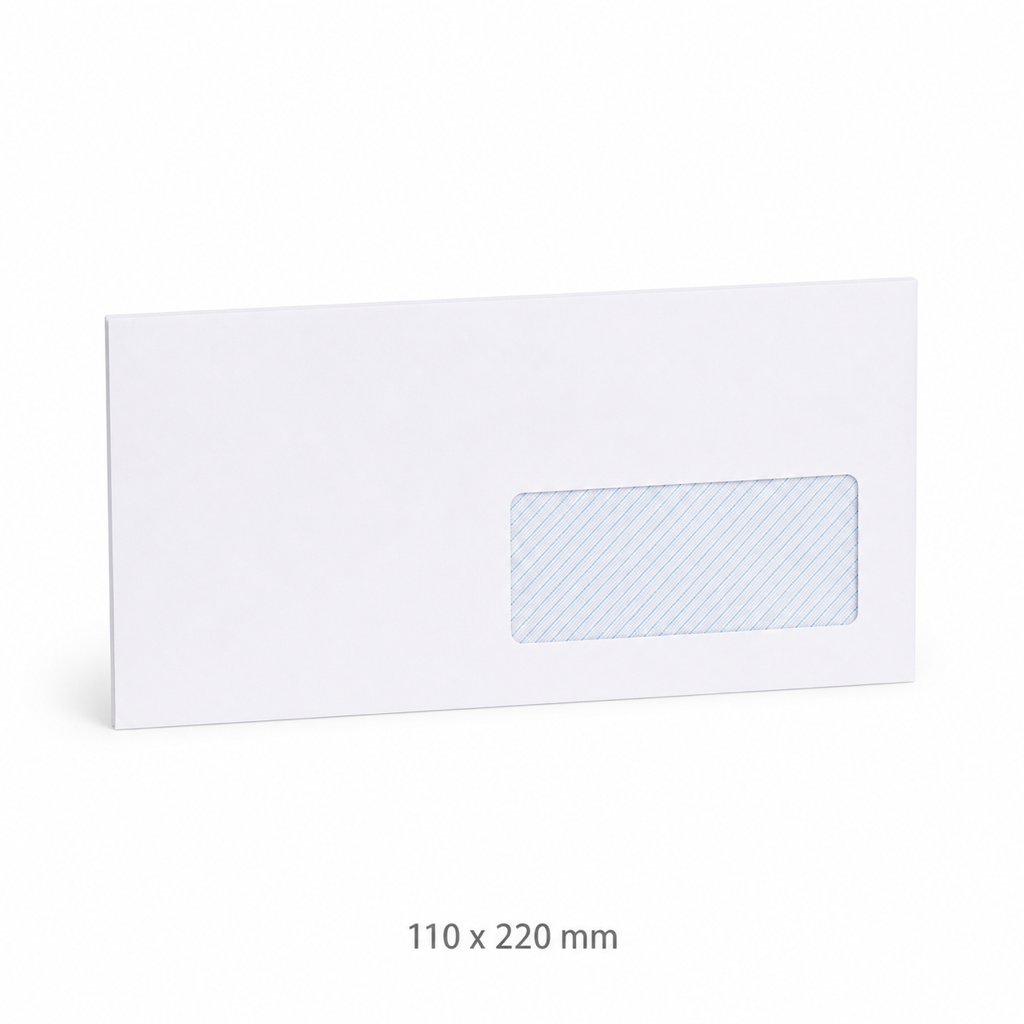 White Peel and Seal Window Mailing Envelope — 110 x 220 mm