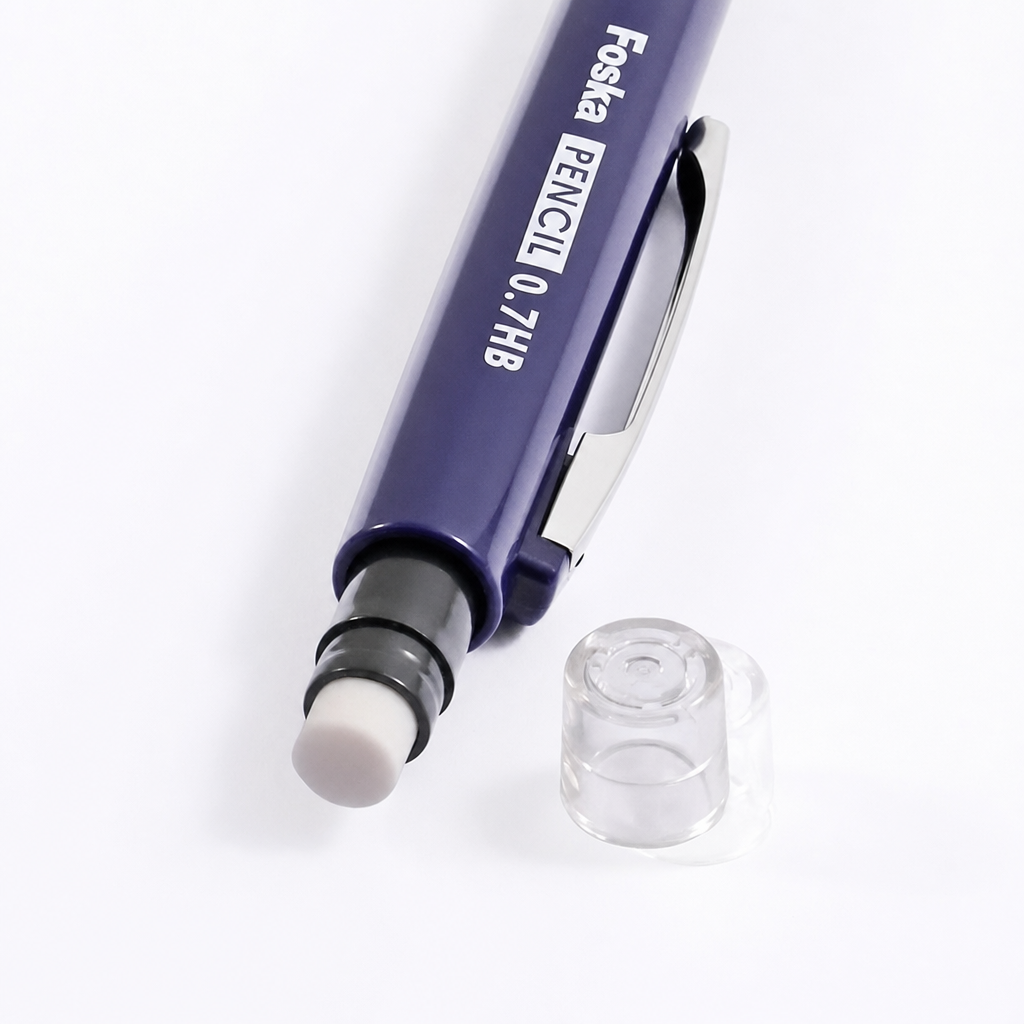Foska Plastic Mechanical Pencil 0.7mm XY2016 — built-in eraser close-up