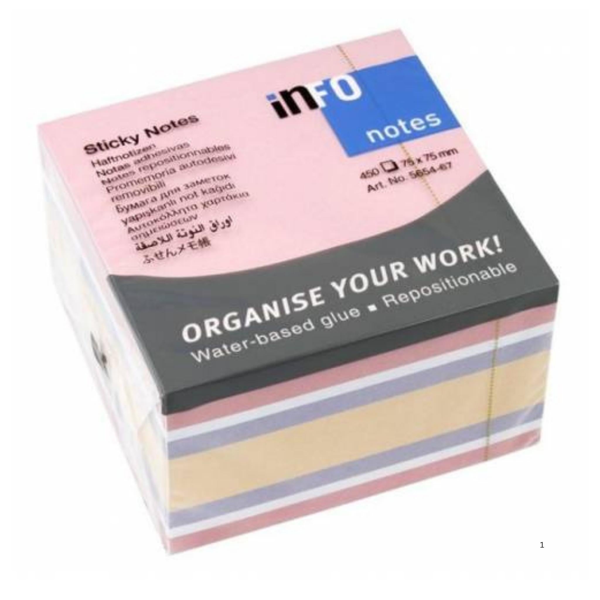 inFO Notes Mix Cube 75 x 75 mm, 450 Sheets – Pastel Rose/White/Violet/Apricot